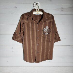 Women's Y2k Top Striped Graphic Button Up Shirt Metallic Crosses 100% Cotton.